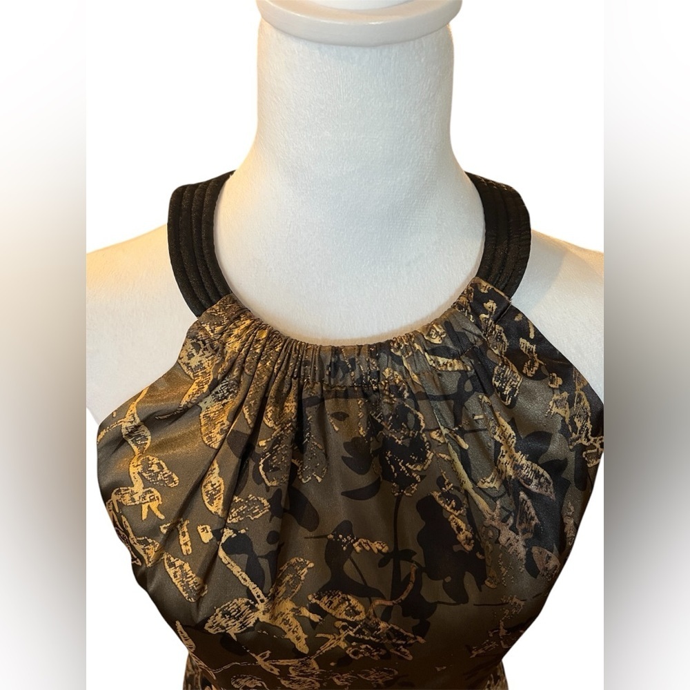 Tahari Olive Green, Gold and Black Sheath Dress, Midi, Racerback - Picture 8 of 9
